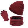 Men's and Women's Knit Pullover Hat Set: Autumn/Winter Velvet-Lined Warm Hat, Scarf, Gloves