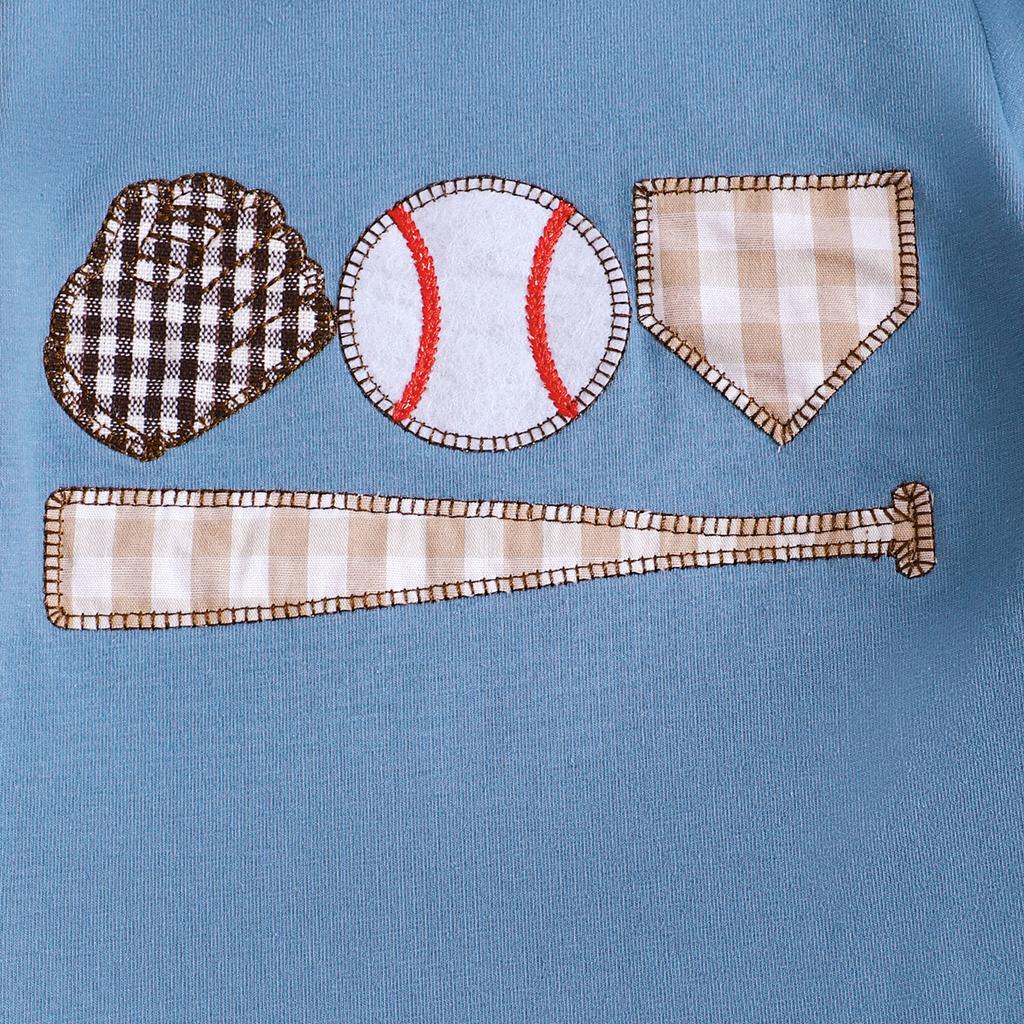 Baby Toddler Boy Shorts Set Baseball Embroidery Short Sleeve T-Shirt Plaid Shorts 2 Piece Summer Outfit