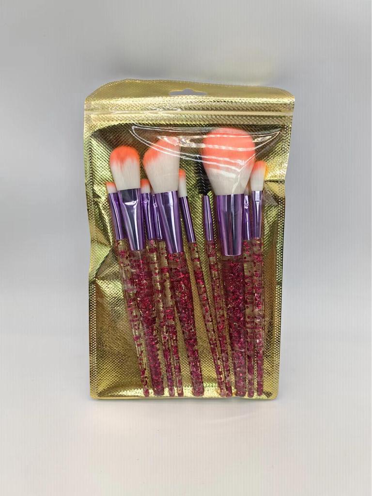 Crystal Handle 10-Piece Makeup Brush Set with Glitter, Fiber Hair for Face & Eye