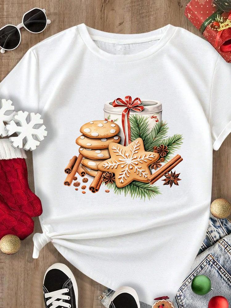 (Asian Size) Tee Merry Christmas New Year Holiday Top Festival Casual Women Letter Sweet 90s Print Lady Short Sleeve Fashion Graphic T-shirts