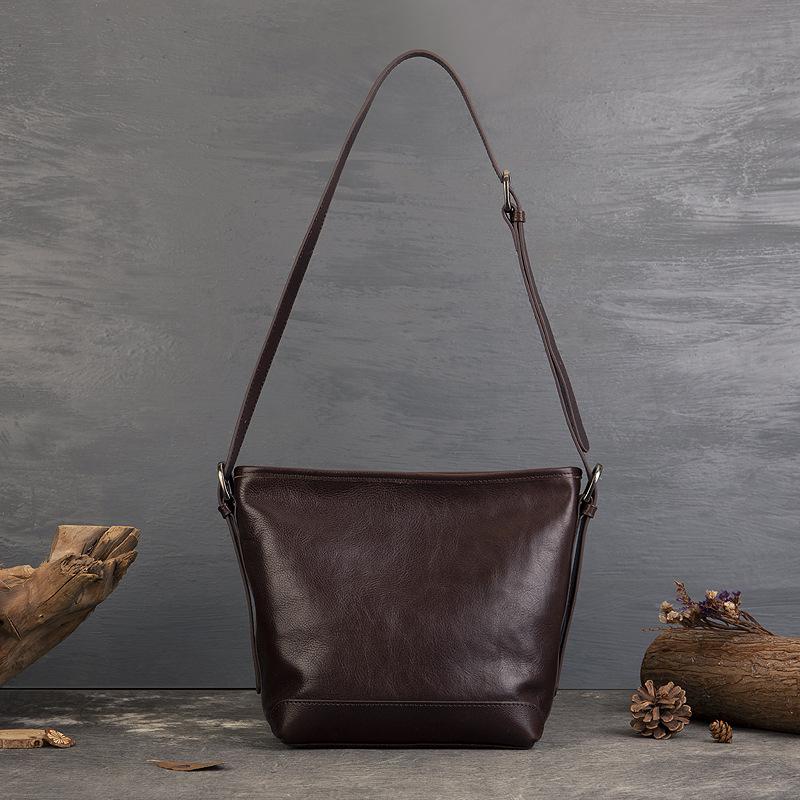 Женская сумка винтажная сумка-ведро из коровьей кожи с растительным дублением, повседневная сумка через плечо большой емкости