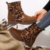 2025 New Leopard Print Boots Women's Winter Plus Size Belt Buckle British Style Round Toe Suede Stitched Martin Boots