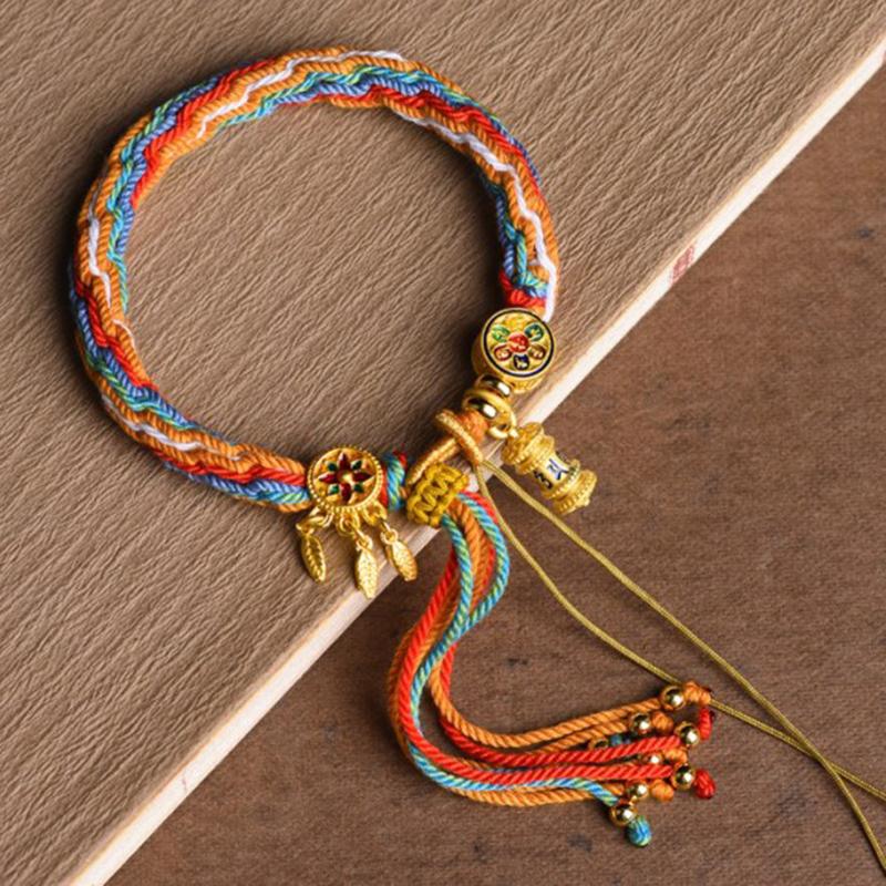 Hand-Woven Tibetan Style Bracelet Zakiram Bracelet Green Tara Five Master Thangka Bracelet Tibetan Bracelet