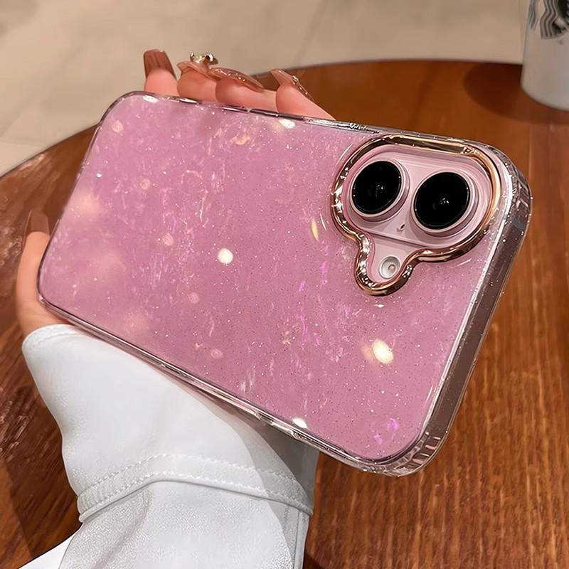 Suitable for IPhone 16 Dreamy Glitter Pink Shell Pattern Phone Case Apple 16 Pro Max Anti Drop Premium Phone Case