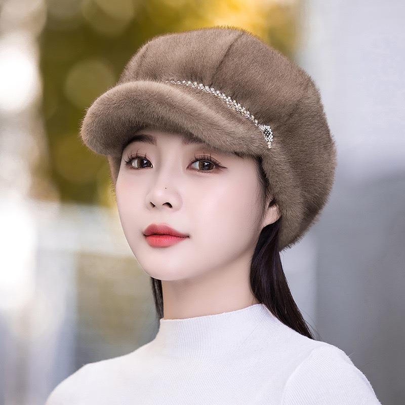 Autumn Winter Hats For Women Solid Color Plain Octagonal Cap Ladies Casual Faux Fur Women Caps