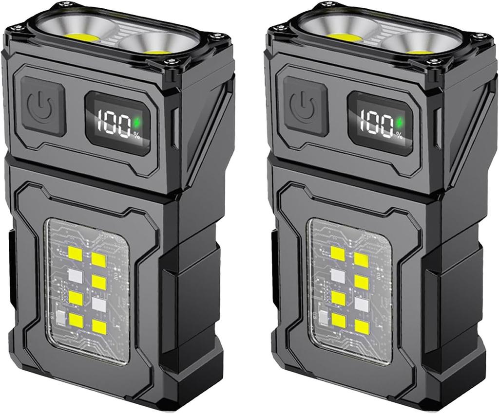 Mini Keychain Flashlight with Hat Clip 6 Modes Rechargeable LED Flashlights Waterproof Torch Compact Pocket Work Light