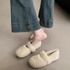 New Style Women's White French Mary Jane Flat-bottomed Fluffy Shoes for Women's Autumn and Winter Warm-soled Beanie Cotton Shoes