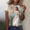 Summer Angel Flower 3D Printing T-shirt Women's Street Casual Fashion Y2k Round Neck Short-sleeved Top Clothing