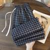 Women's Contrast Plaid Drawstring Wide-Leg Casual Pants