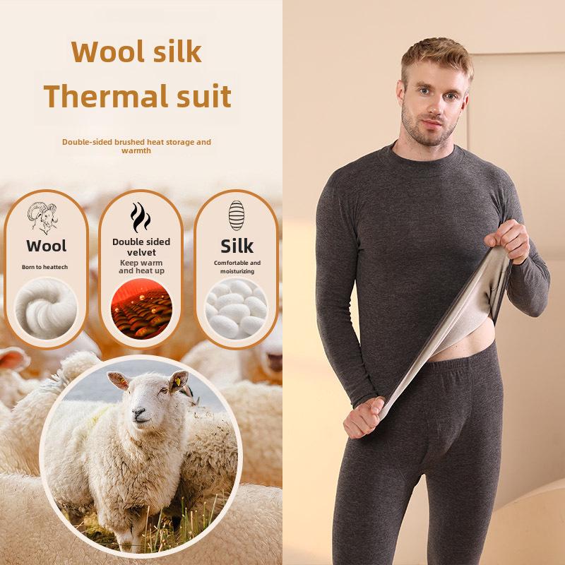 Men's Silk Cashmere Thermal Underwear Set: Velvet-Enhanced for Autumn and Winter