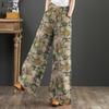 Women Floral Print Casual Elastic Waist Wide Leg Trousers Pants