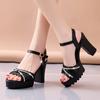 Fashion New Fashion Crystal Thick High Heel Sandals for Women 2024 Summer Open Toe Ankle Strap Platform Sandals Shoes Woman Black White