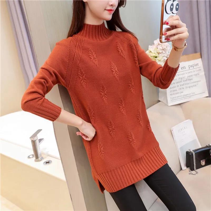 Women's Sweater Mid Length Loose Bottoming Shirt Half Turtleneck Large Size Knit Sweater Top