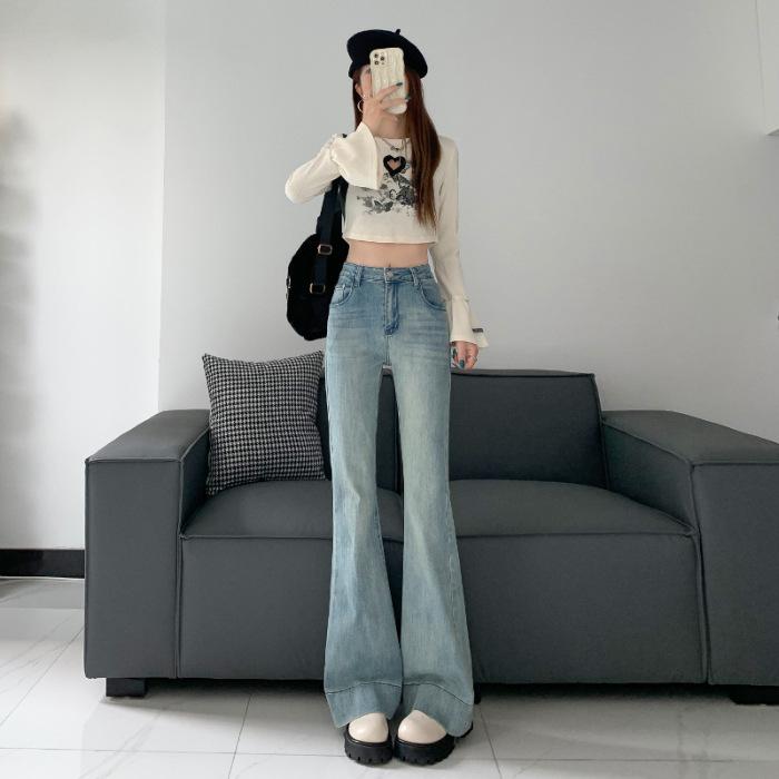 High Waisted Slightly Flared Jeans for Women In Spring Slim Fit and Slim Horseshoe Pants Stretch Bell-bottom Pants for Women In Spring