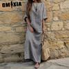 S-5XL Women Spring Summer Clothing Plus Size Ladies Cotton Linen Loose Striped Long Dress with Pockets
