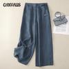 Back Elastic Waist Cropped Pants Plus Size Spring and Summer Women's Cotton Linen Loose Retro Wide-legged Trousers High-waisted Casual Trousers