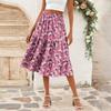 Women's Casual High Waist A-Line Skirt Polka Dot Stripe Printed Skirt With Pockets