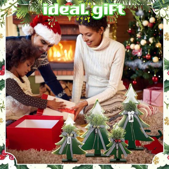 Wooden Christmas Tree Decor 5-10 Inch Farmhouse Table Centerpiece with Bell Ornaments Rustic Holiday Display for Mantel And Dining Table