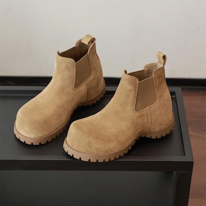 Vintage Round Head Versatile Invisible Inner Heightening Martin Boots Femininity Spice Thick-soled Frosted Chelsea Boots Short Boots