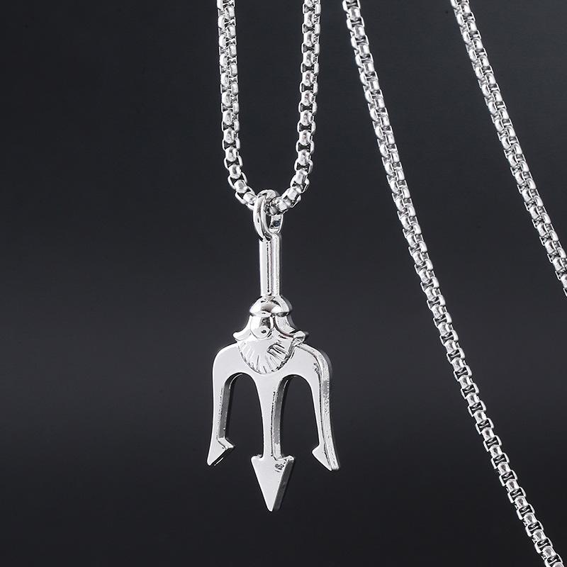 Titanium Steel Trident Pendant Necklace, Trendy Male Dominance, Hip-hop Minimalist Pendant Accessory