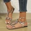 2024 Hot Sale Women's Shoes Elastic Band Women's Sandals Summer Open Toe Sequin Butterfly Outdoor Casual Beach Flat Sandals