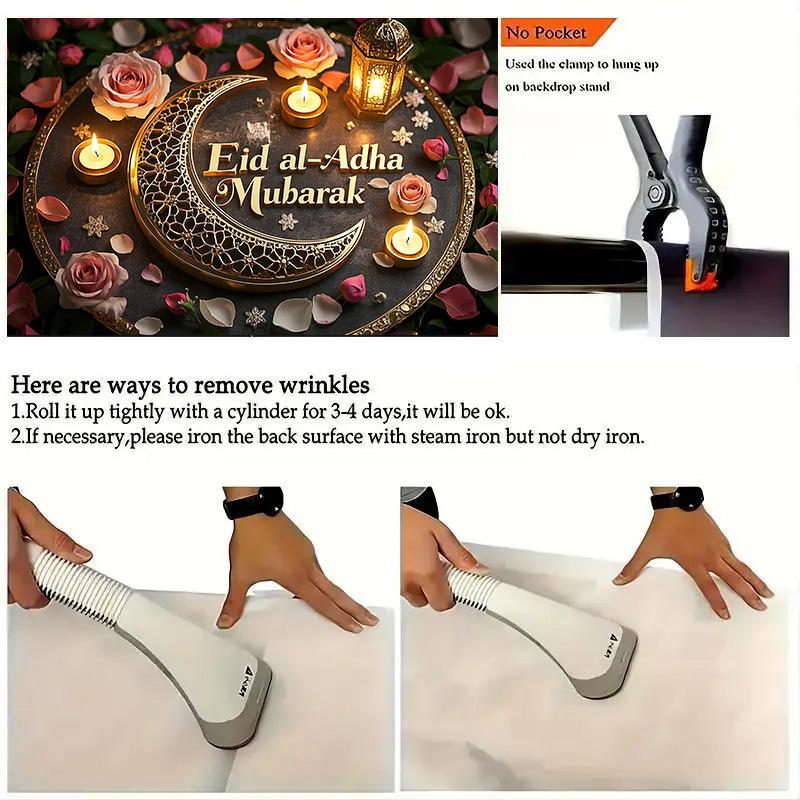 Eid Party Backdrop with Moon Lantern Flowers Motifs Ramadan Mubarak Decorations For Home Eid Al Adha Ramada Party Background