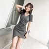 French Irregular Dress Female Summer Slim Skirt New Thread Cotton Slit Little Black Dress Solid Color Blouse