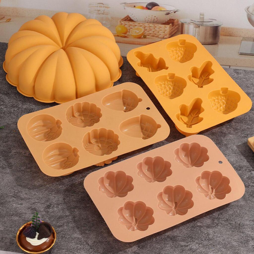 Harvest Halloween Pumpkin Mousse Cake Silicone Mold DIY Pinecone Biscuit Candy Pudding Baking Tool Tree Leaf Candle Soap Mould