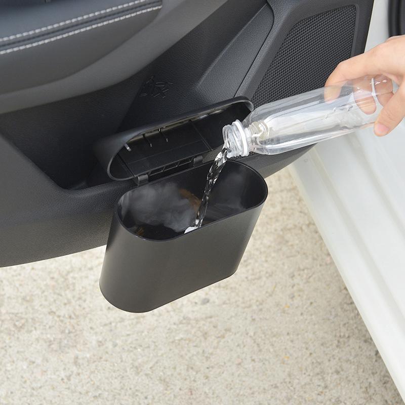 Car Trash Bin Hanging Vehicle Garbage Dust Case Storage Box Black ABS Square Pressing Type Trash Can Auto Interior