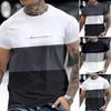 Men Summer Top Coloblock O Neck Short Sleeve Loose Soft Short Sleeves Breathable Casual Mid Length Pullover Daily Plus Size T-shirt