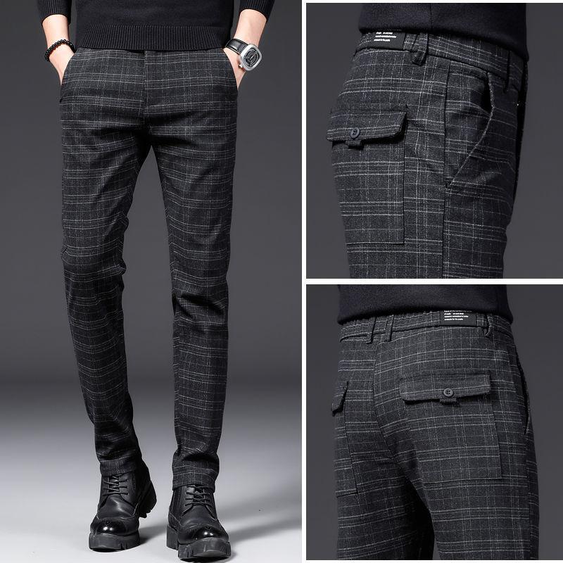 Autumn And Winter Men 'S Casual Pants Slim Fit Stretch Feet Men 'S Korean Style Trousers Plaid Plus Size Casual Long Pants