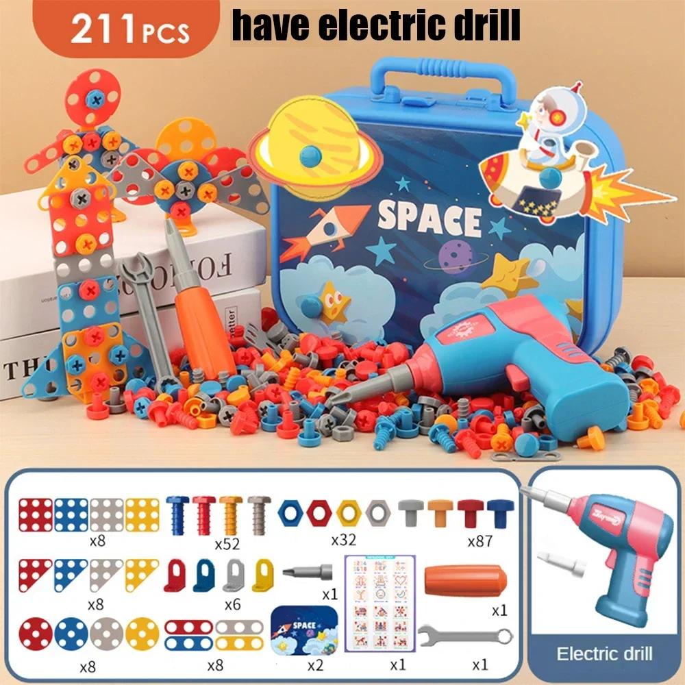 3D Puzzle Toys Pretend Play Repair Tool Box Drilling Assembly Educational Toys Children Toys Tool Set Electric Drill Screw Nut