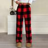 Women Pajama Pants Plush Sleep Pants Soft Elastic Waist Pajama Bottoms Plaid Pants With 2 Pockets