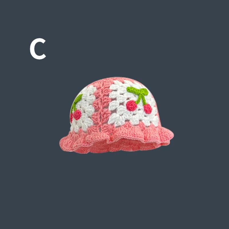2024 Flower Crochet Bucket Hat Women Summer Handmade Knit Beanies INS Y2k Korean Fashion Panama Cap
