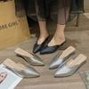Foreign Trade Women's Shoes 2025 Summer Pointed Middle Heel Slippers Bag Head Fashion Sandals Gold Silver Woven Sandals