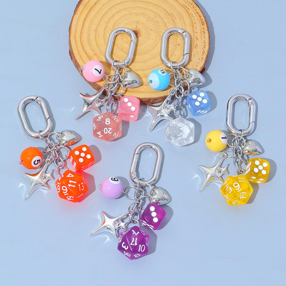 Dice Keychain Creative Star Manger Punk Style Keyrings for Women Bag Hanging Ornaments Accessories