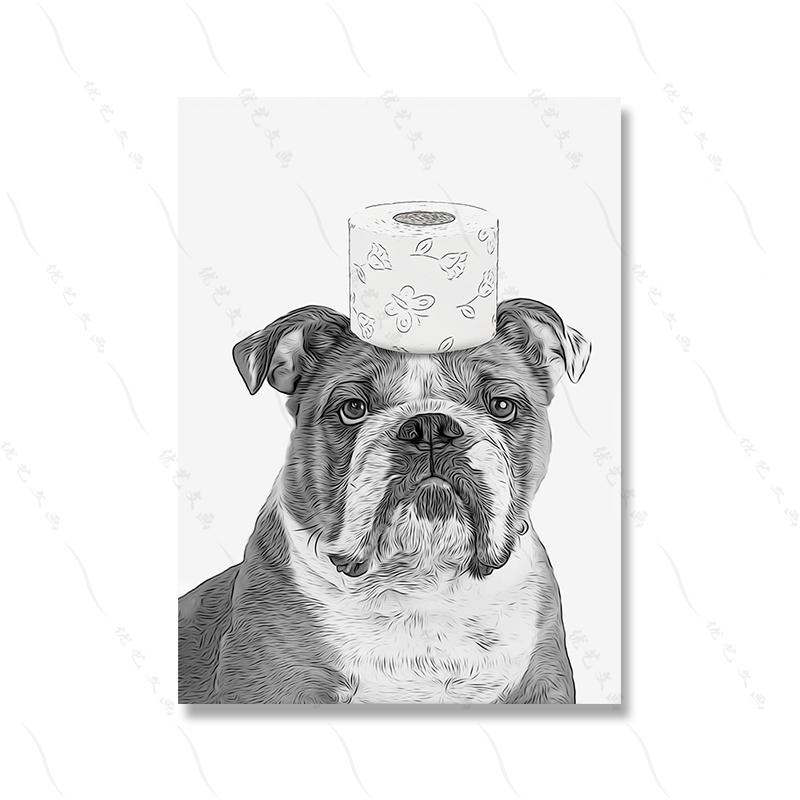 Bathroom Bunny Cat Dog Roll Paper Wall Art Canvas Painting Kids Room Decor Toilet Animal Poster Print Fashion Black White Murals