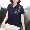 2023 Women's Summer Loose Cotton Lapel T-Shirt with Short Sleeves for Middle-Aged Women