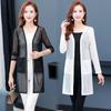 Spring and Summer New Plus Size Women's Outerwear Lace Medium Long Shawl Top Mesh Cardigan Thin Jacket