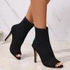 Fish Mouth Hollow Fly Knitting High Heel Short Boots Women's Thin Heel Fashion Sandals Women