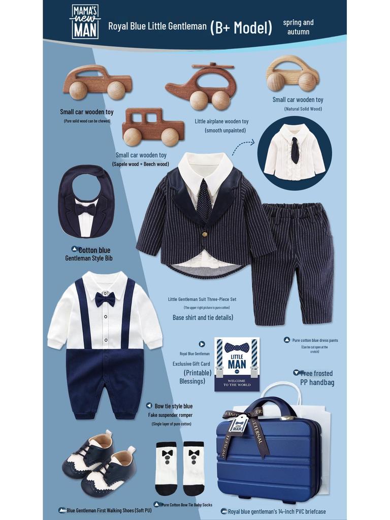 Royal Blue Baby Boy Gentleman Suit Gift Set for Autumn/Winter - Perfect for First Birthday, Full Moon, or Hundred Days Celebration