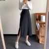 Women's Black High-Waist Midi Skirt - Slim Fit, Hip-Covering, A-Line with Slit for Summer, Spring, and Autumn 2025