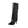 lenkisen PU Autumn Winter Shoes Pointed Toe Stiletto Thin High Heels Metal Square Buckle Keep Warm Fashion Knee Boots