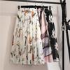 Spring and Summer New Bohemian Chiffon Skirt Mid-Length High Waist Fairy Floral Large Swing Skirt Beach Skirt