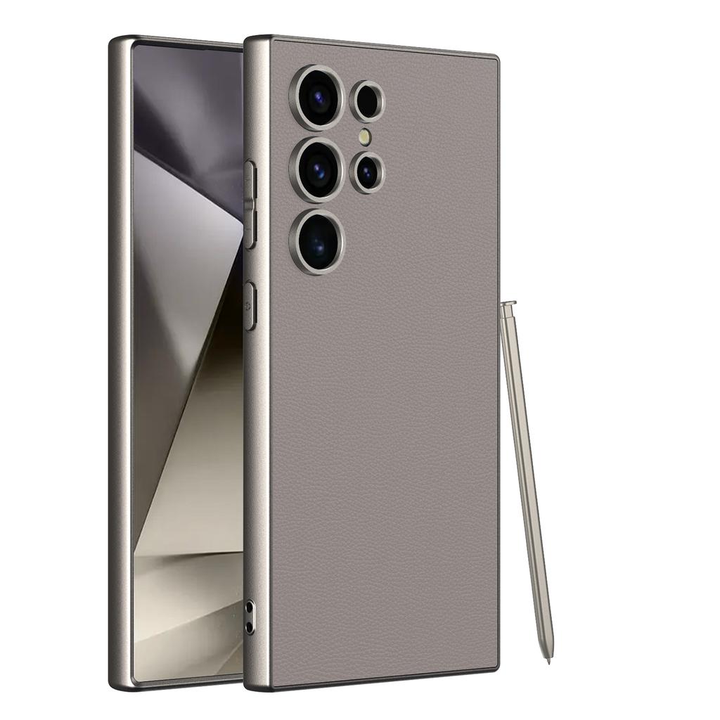 Metallic Lacquer Leather S24Ultra Phone Case For Samsung Galaxy S23 S24 S25 Ultra Hard PC Shell Luxury Skin Protective Cover