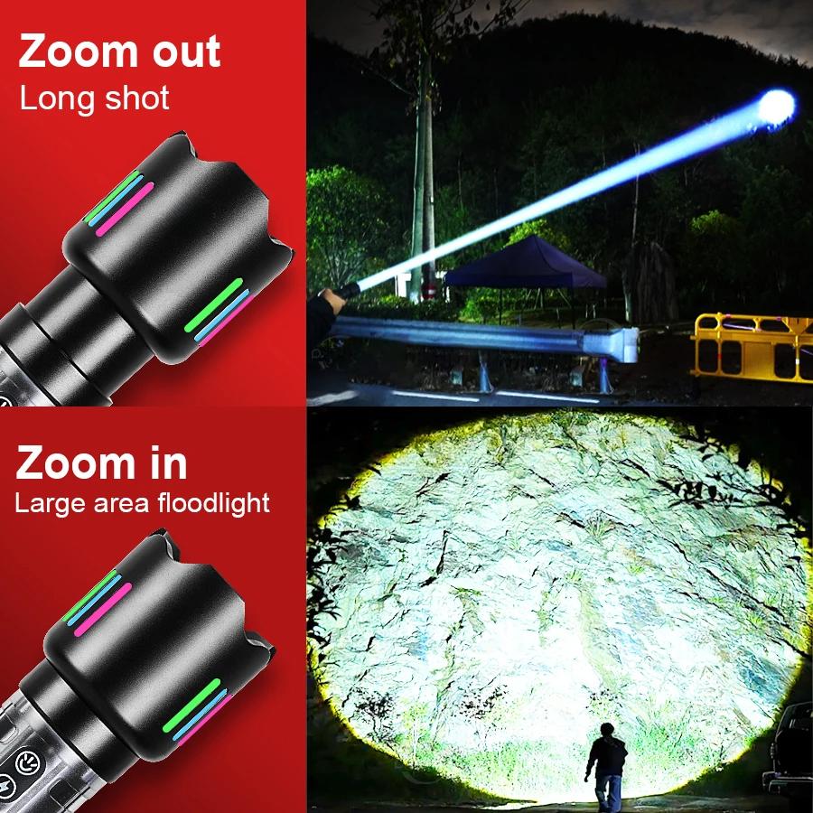 High Power LED Flashlight Fluorescent Torch Rechargeable Powerful Long Range Flashlight Built-in 3000mah Battery With COB Light
