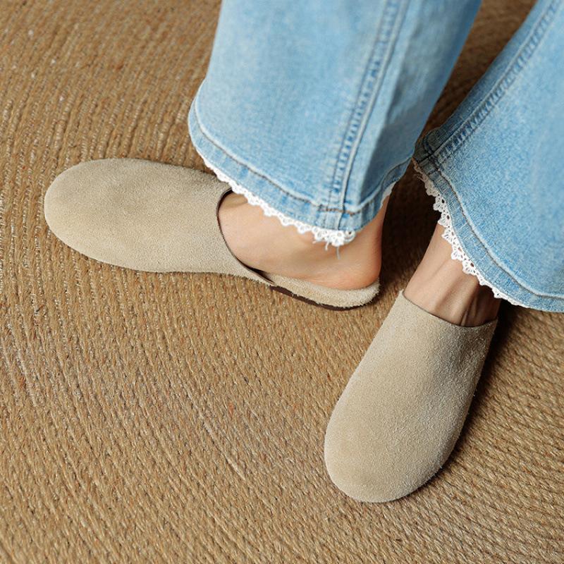 New Casual Flat-bottomed Slippers Women's Summer Women's Bag Head Slippers One Pedal Set of Feet Beef Tendons Soft Bottom Leather Sandals