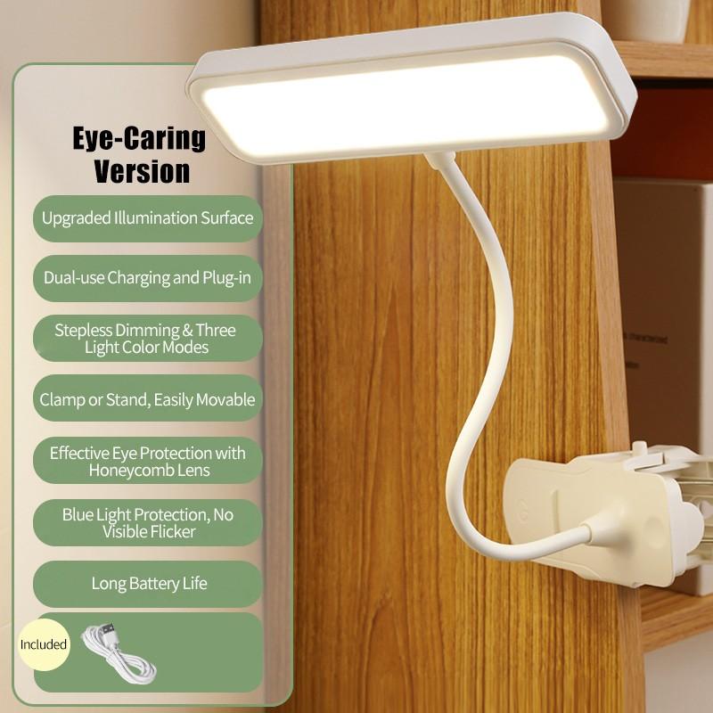 360° Flexible Table Lamp With Clip Stepless Dimming Led Desk Lamp Rechargeable Bedside Night Light For Study Reading Office Work