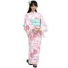 RAVIR Yukata Refreshing White Background with Watercolor and Soft Pink Floral Includes a Fluffy Obi Belt and One Size Fits All Women's 3-Piece Set