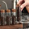Coffee Bean Glass Tube With Wood Tool Bottled Tubes Grain Storage Wooden Sealed Airtight Canisters